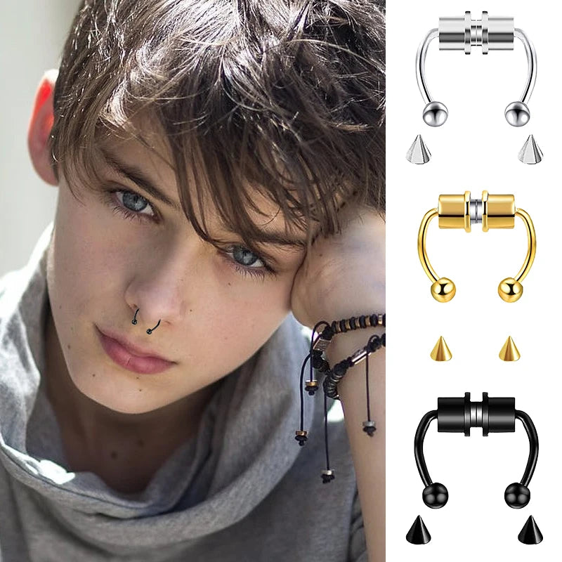 Magnet Fake Nose Ring, 5pcs Stainless Steel, Strong Magnetic Nose Stud,