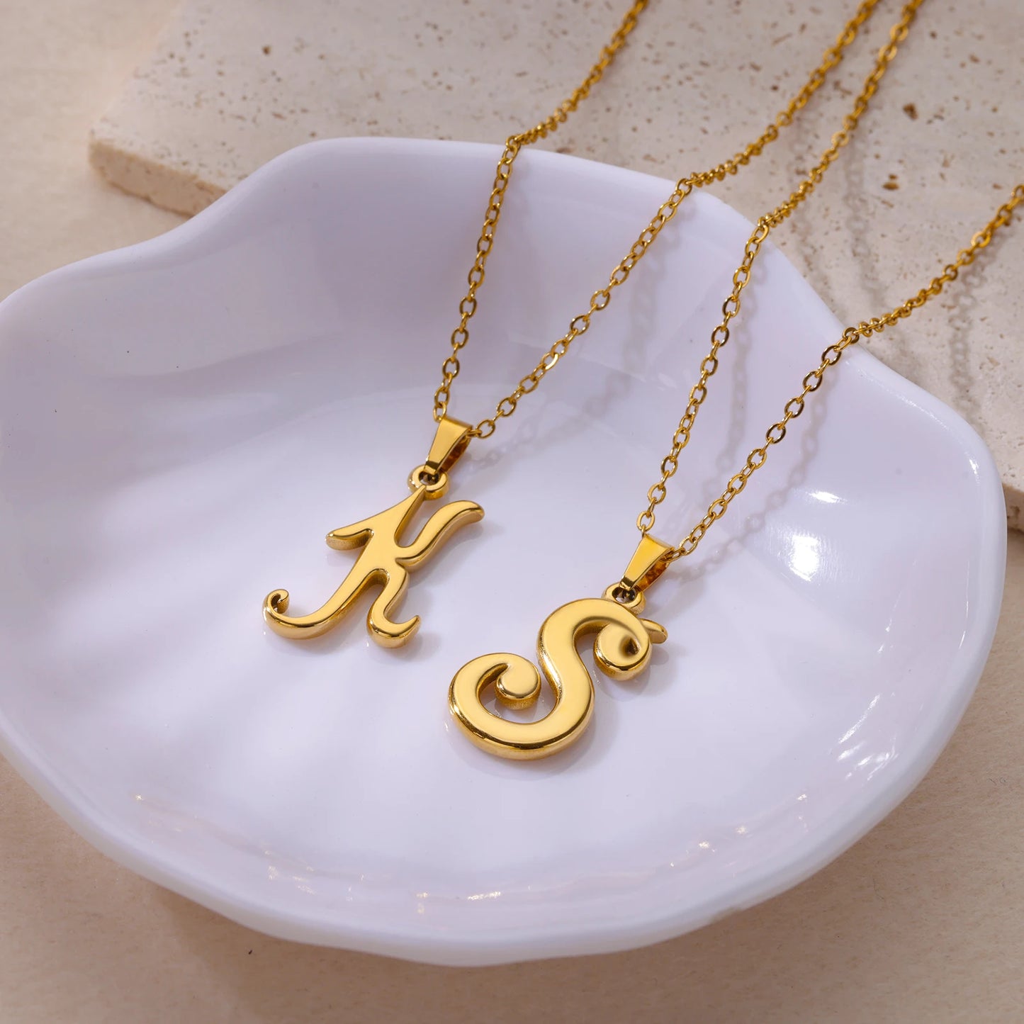 Women Stainless Steel Gold Color Initials Necklaces