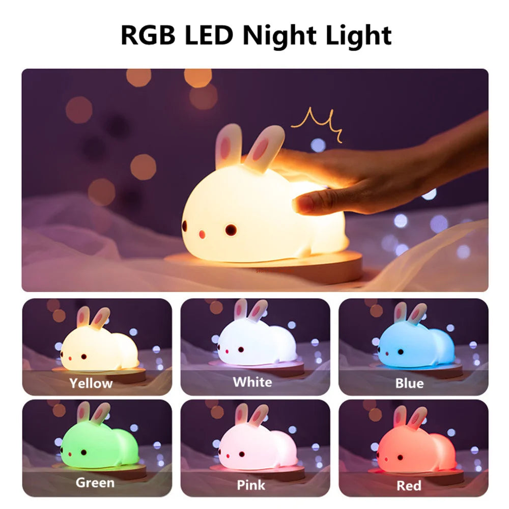 LED Rabbit Night Light 16 Colors USB Rechargeable Silicone Bunny