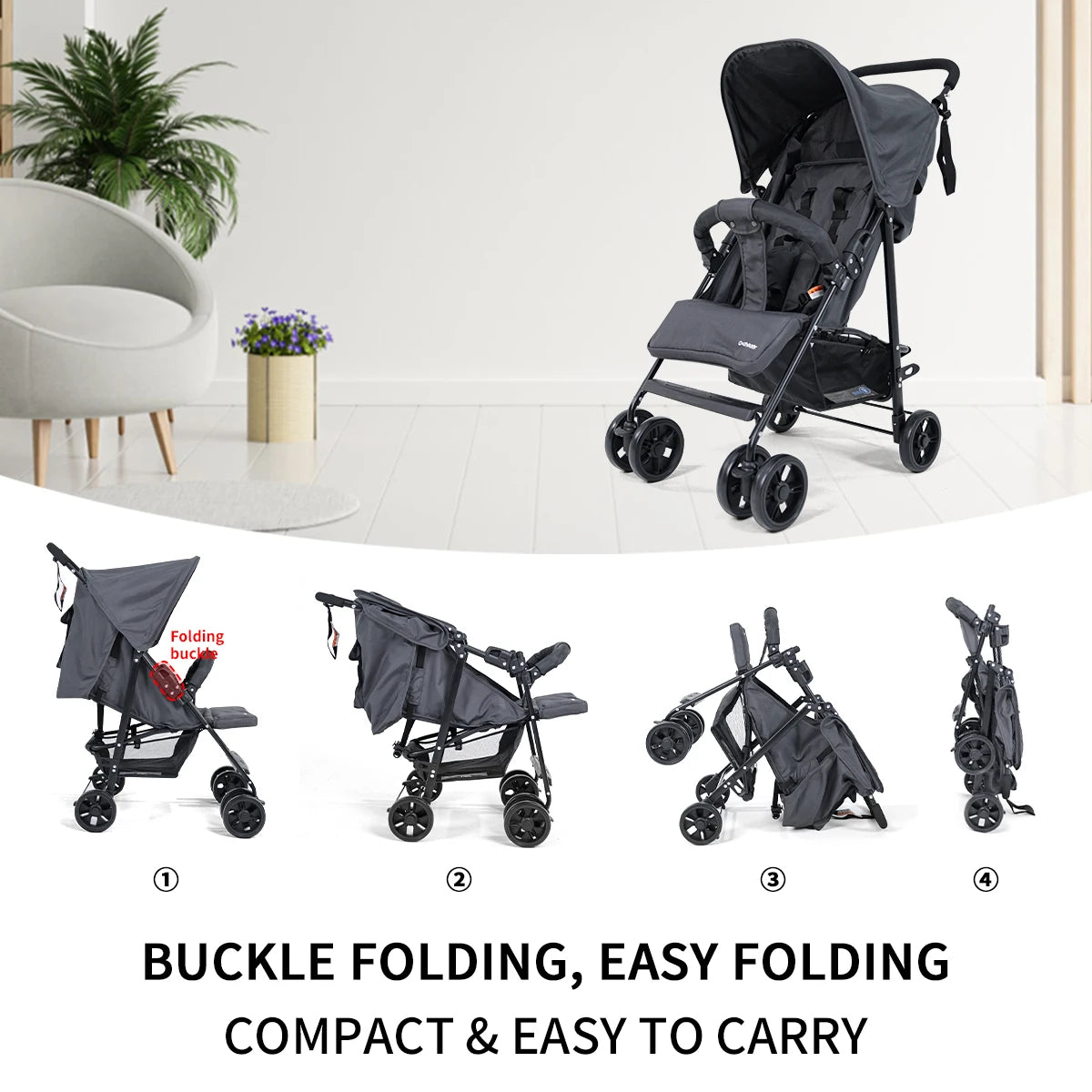 2-in-1 baby stroller, foldable, with sunshade included |