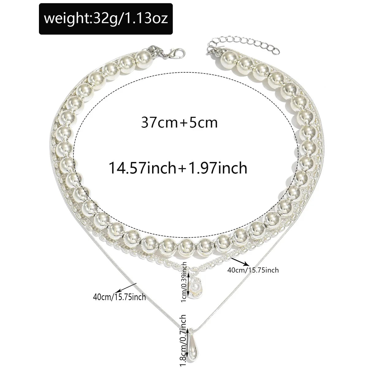 Layered Water Drop Pendant Necklace - Stackable Beaded Chain