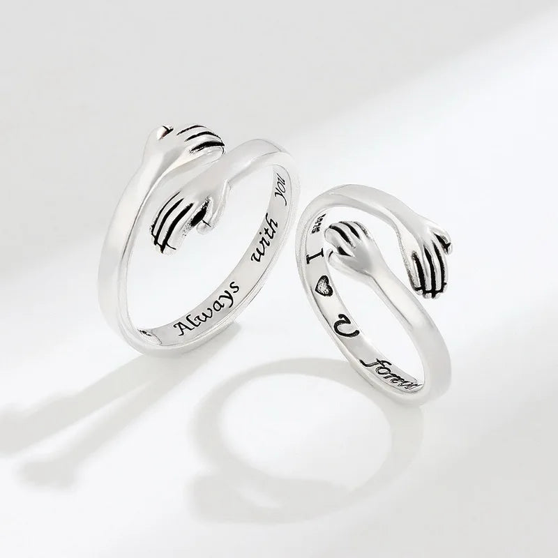 Romantic Heart Hand Hug Ring for Women Men I Love You Forever Couple Adjustable