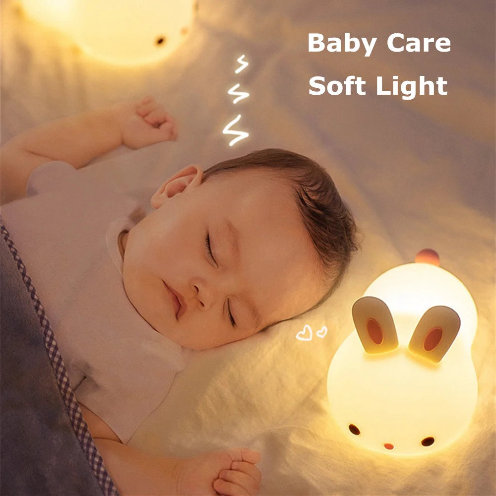 LED Rabbit Night Light 16 Colors USB Rechargeable Silicone Bunny