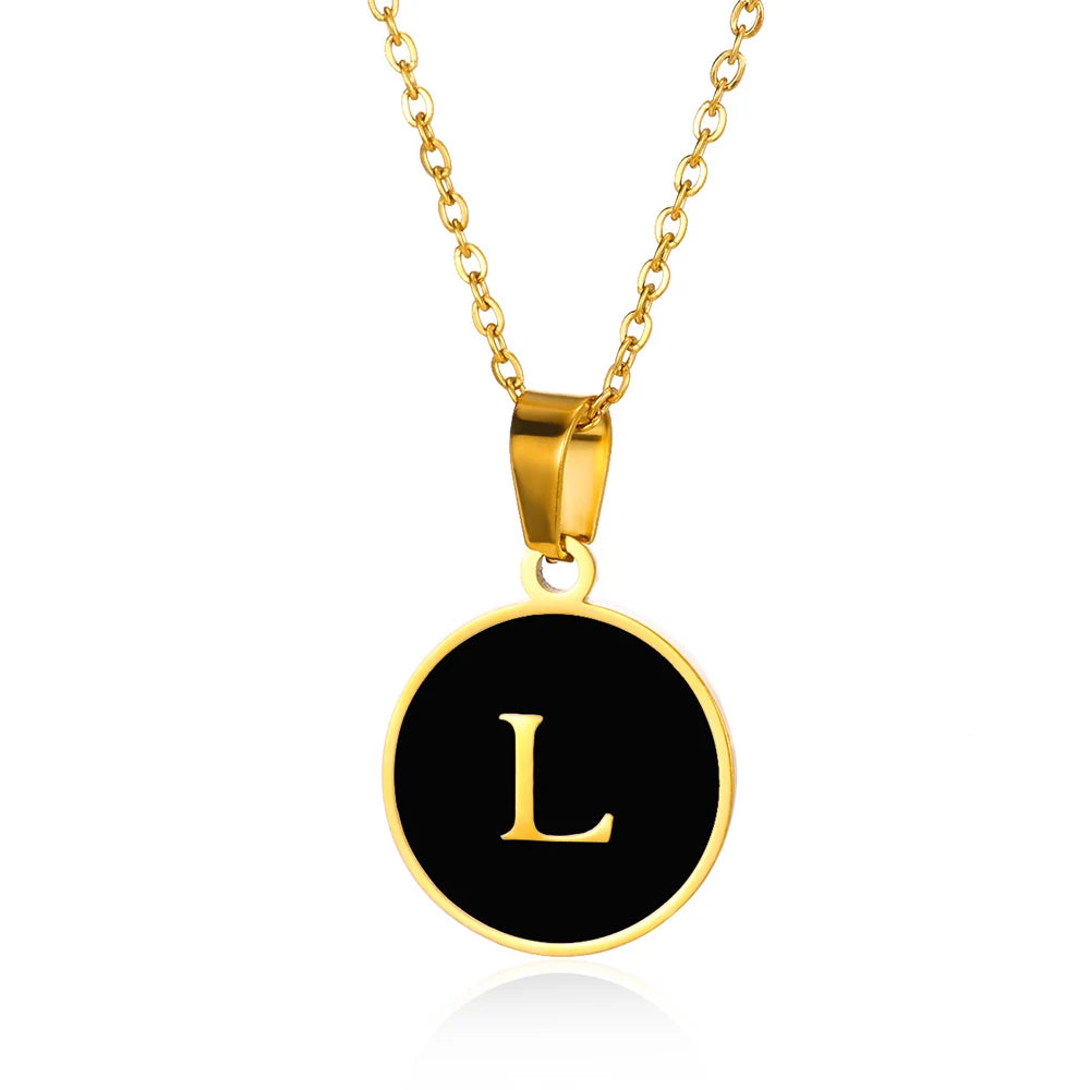 Women Gold Color Stainless Steel Round Couple Alphabet A-Z Pendant