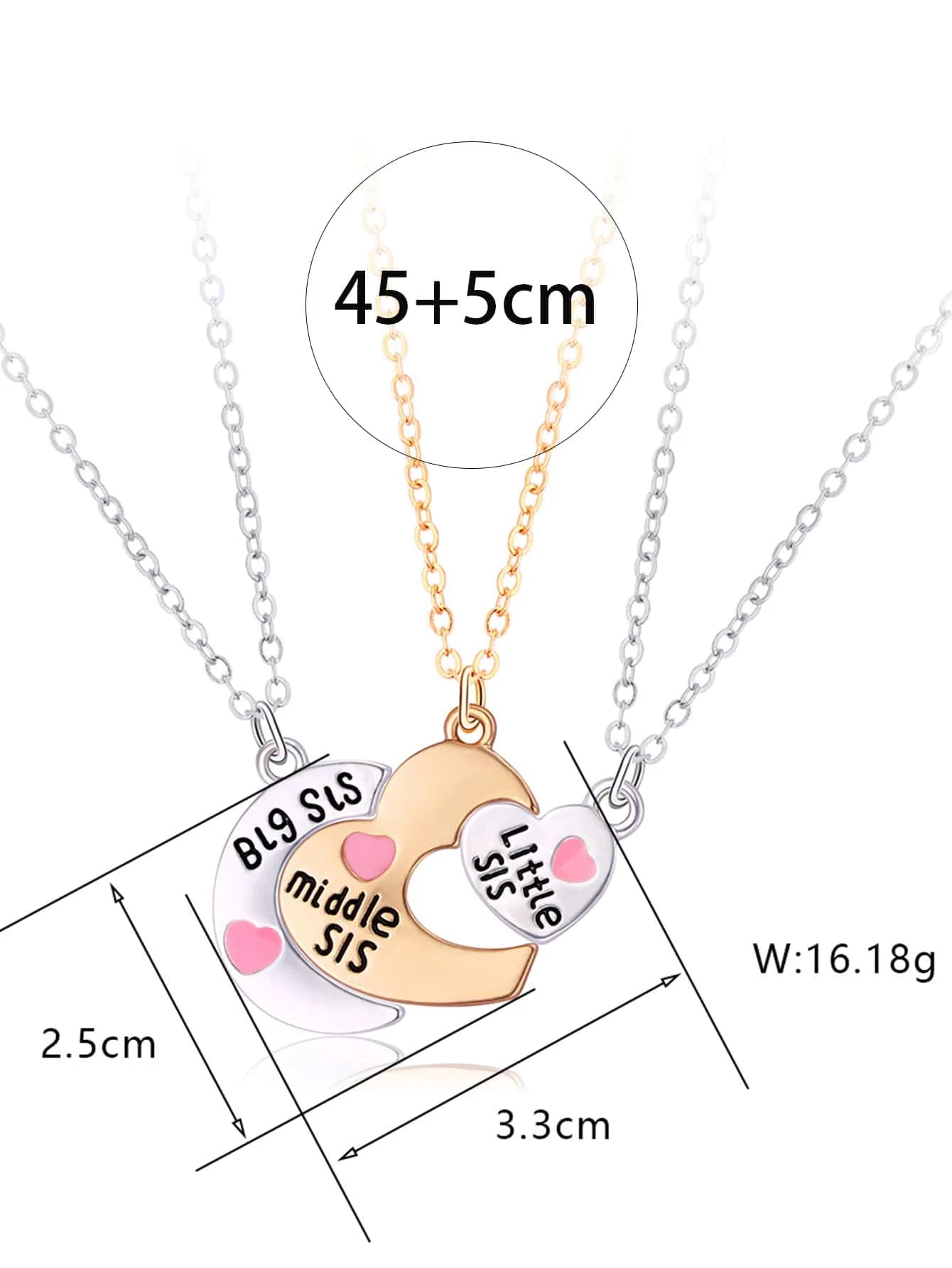 3 Pcs/Set Mother Daughter Metal Pendant Necklace 