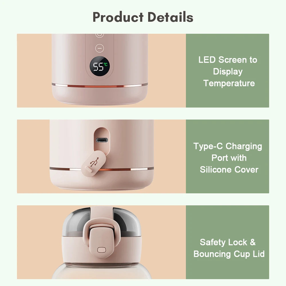 Portable Electric Bottle Warmer For Baby Milk USB Rechargeable