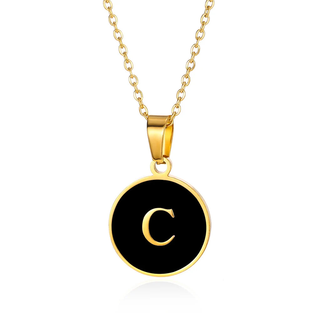 Women Gold Color Stainless Steel Round Couple Alphabet A-Z Pendant