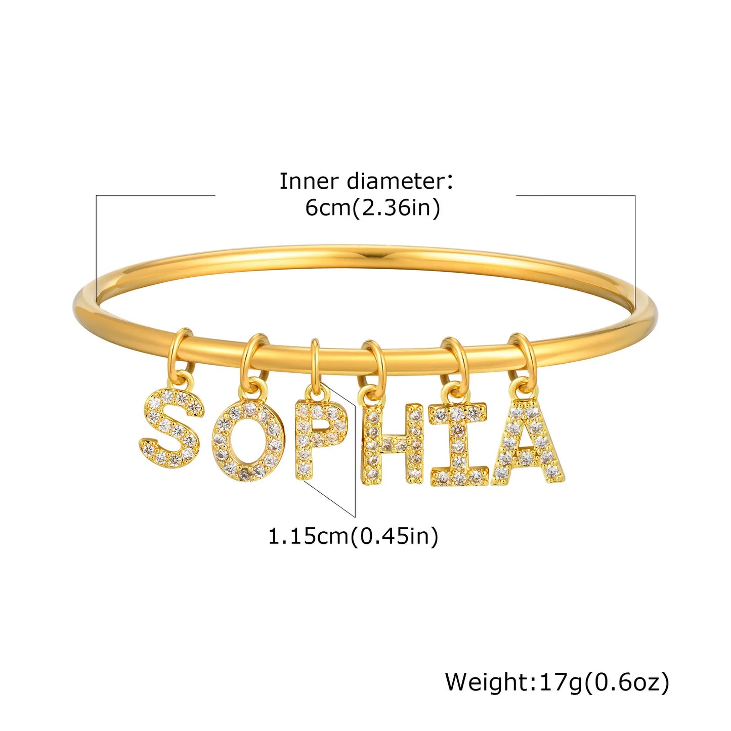 Vnox Personalized Name Bangle – Custom Zircon Charm Bracelet for Women