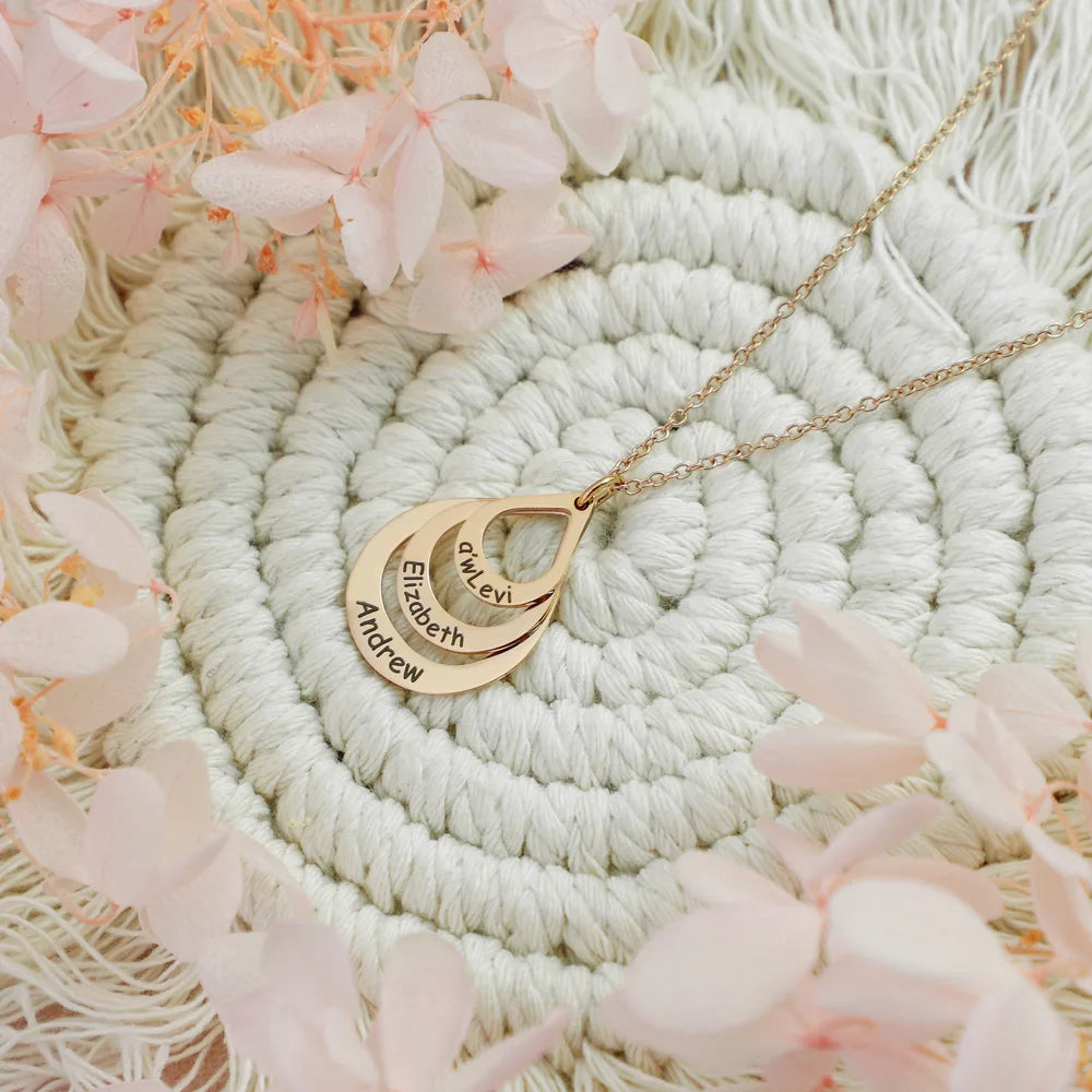 Water Drop Pendant Personalized Engrave 2-6 names - Buy One Get One free π₯