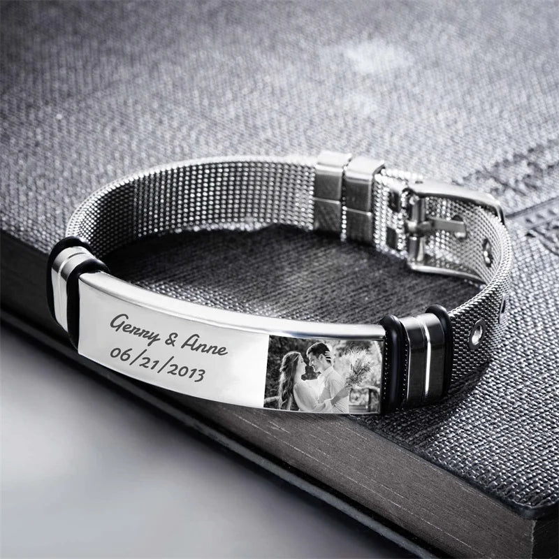 Customized Men's Bracelet with Photo Text Name Personalized Gifts