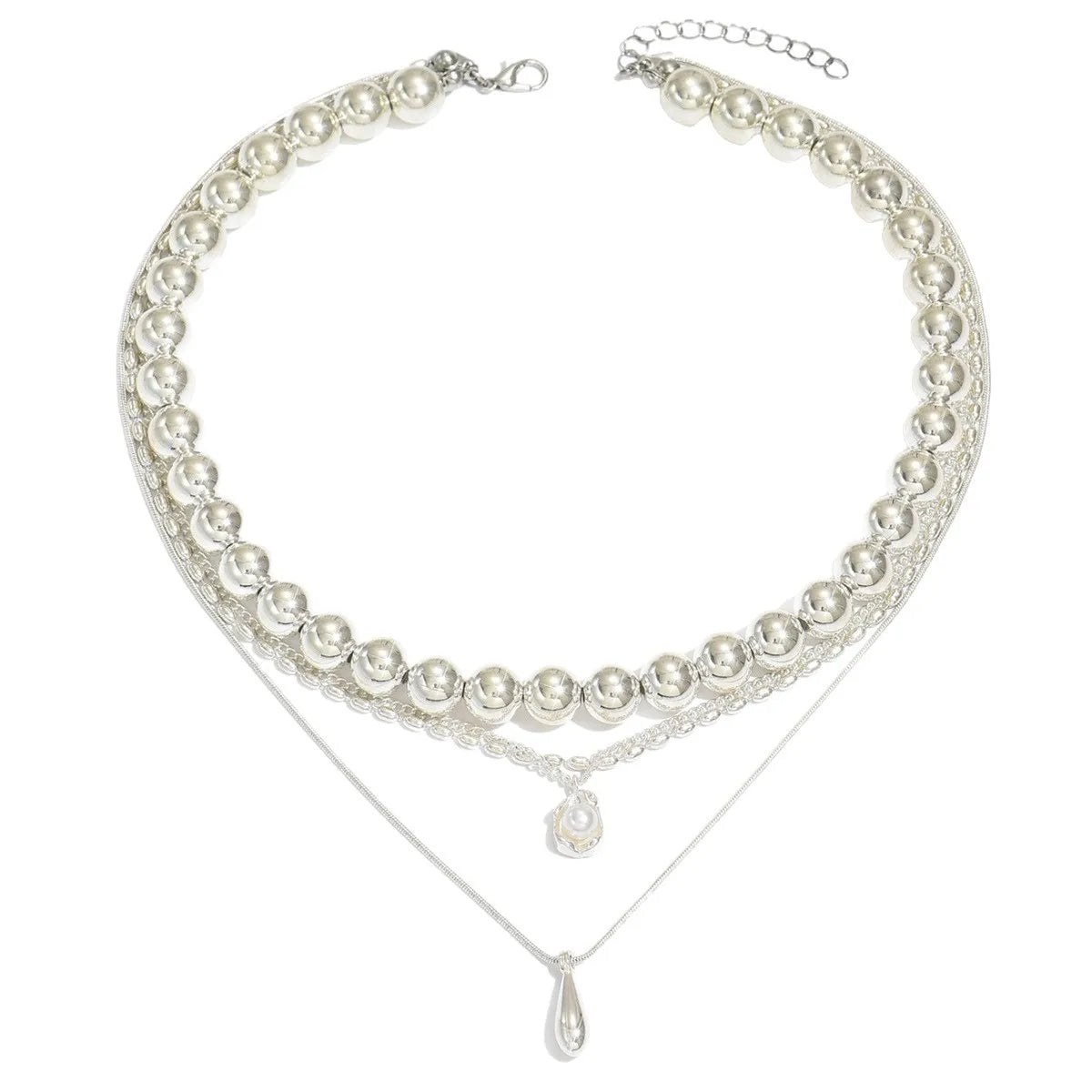 Layered Water Drop Pendant Necklace - Stackable Beaded Chain