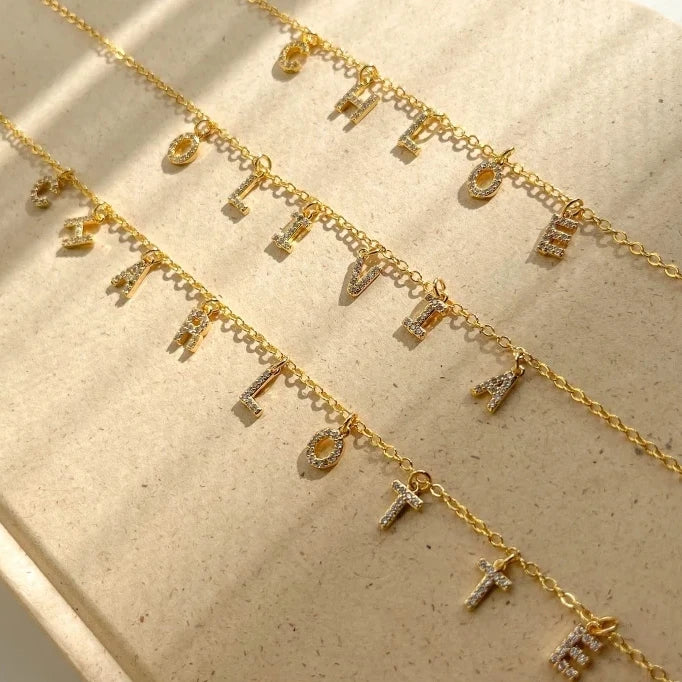 SUNIBI Customized Name Necklace Personalized Zircon Letter Stainless Steel Choker Necklace Pendant Nameplate Gift