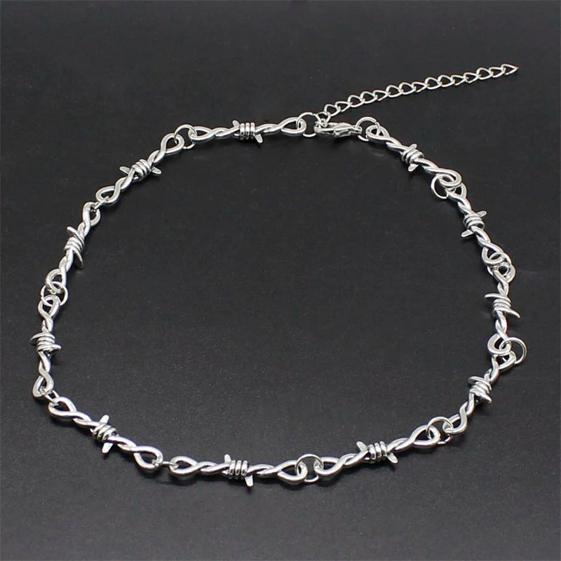 Tiny Wire Thorn Unisex Necklace – Gothic Punk Barbed Wire Chain
