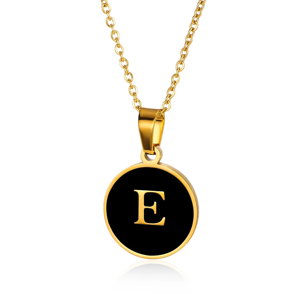 Women Gold Color Stainless Steel Round Couple Alphabet A-Z Pendant