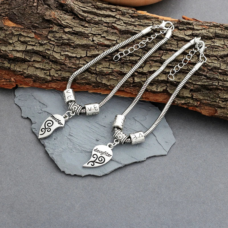 Mother And Daughter Charms Bracelet, Link Chain Women Bracelet