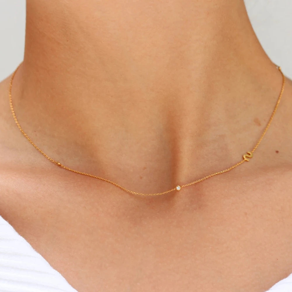 925 Sterling Silver covered with 18k plated gold Dainty Initial Necklace - Free Shipping