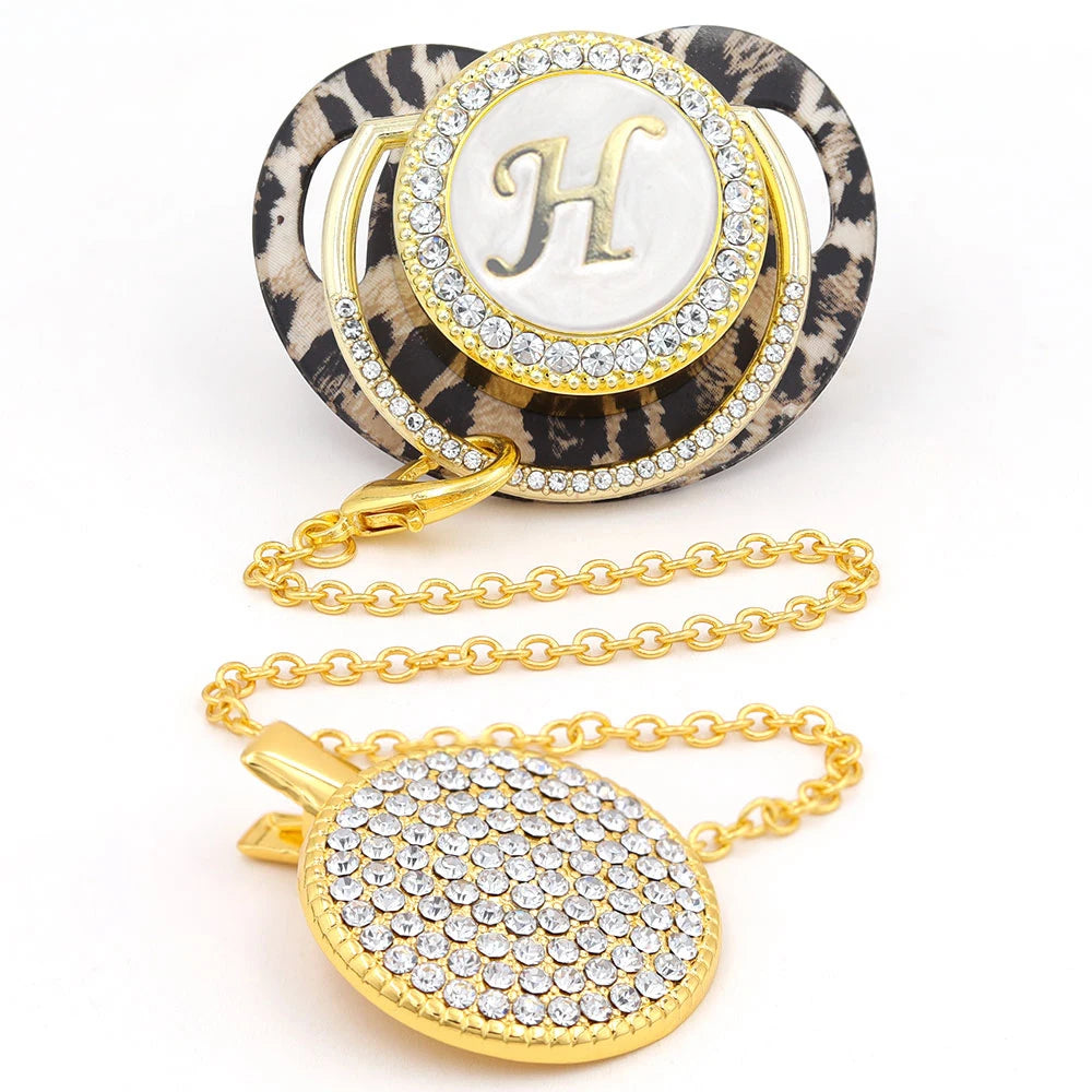 Leopard Gold Pacifier Clip 24 Name Initial Letter BPA Free Silicone Infant -🔥 - Buy One get One