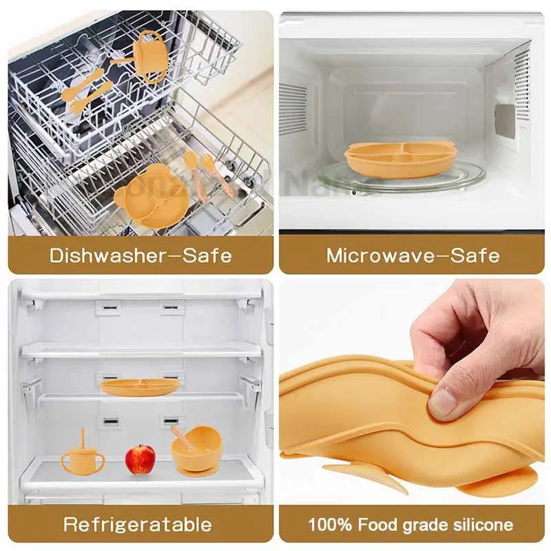 Feeding Set Silicone For Baby Sucker Bowl Dishes Plate For Kids