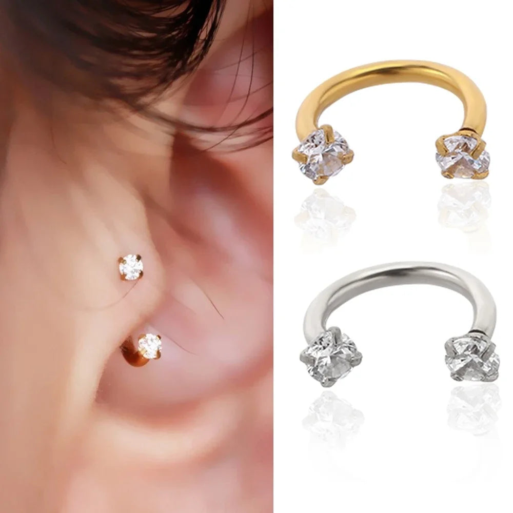 1PC Stainless Steel Crystal Hoop Ring Piercing Nose Ear belly Rings - buy one get one free