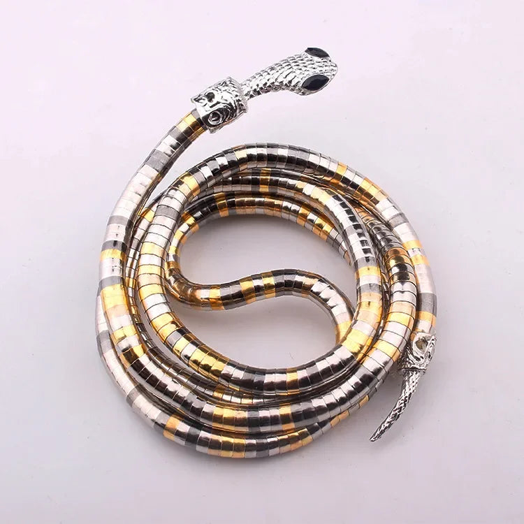Adjustable Multilayer Metal Alloy Gold Black Color Cool Bendy Long Snake Chokers