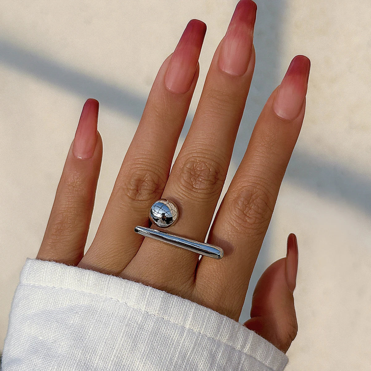 Creative Irregular Geometric Tiny Ball Open Ring for Women