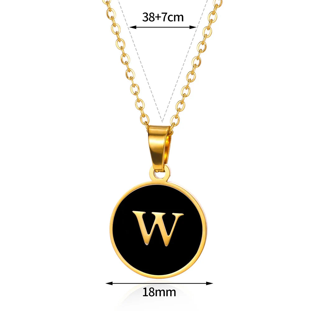 Women Gold Color Stainless Steel Round Couple Alphabet A-Z Pendant