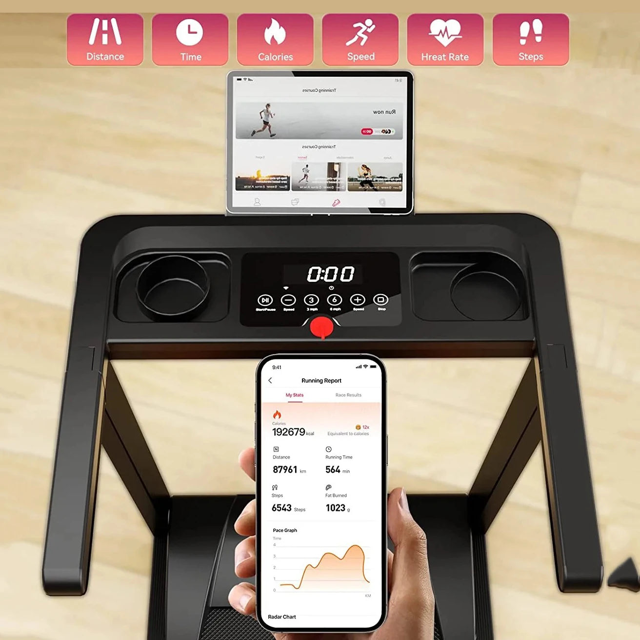 3.0HP Treadmills Electric APP Online Monitoring 7.5MPH Remote Control