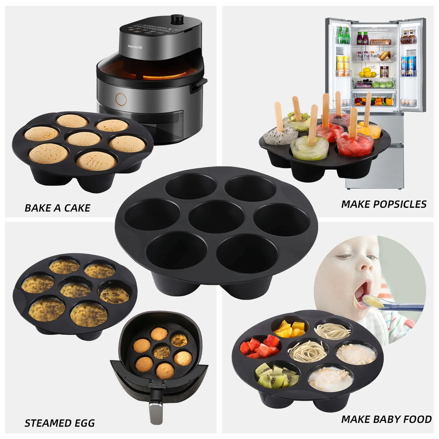 7 Cups Airfryer Silicone Muffin Pan Cupcake Mold for 3.5 to 5.8