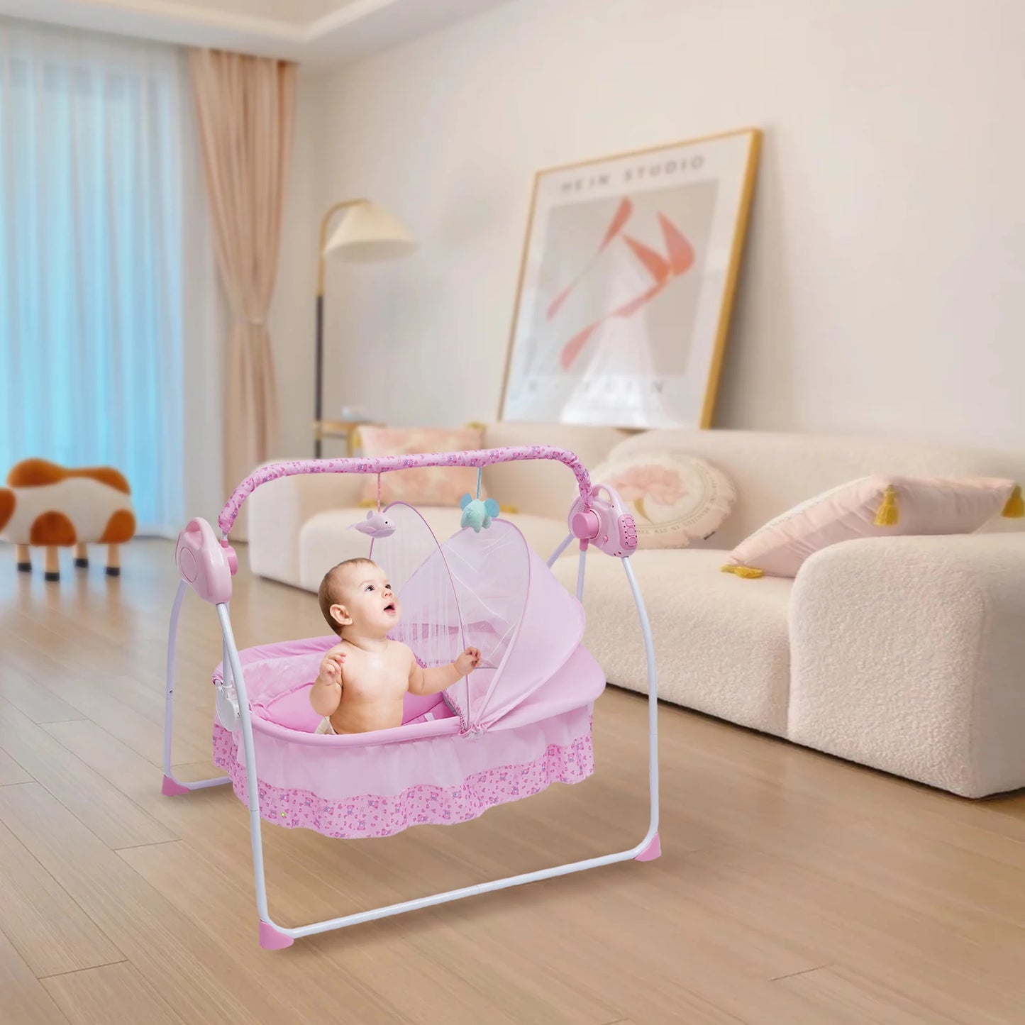5 Gears Electric Baby Crib Cradle Bluetooth Auto-Swing Rocking Bassinet