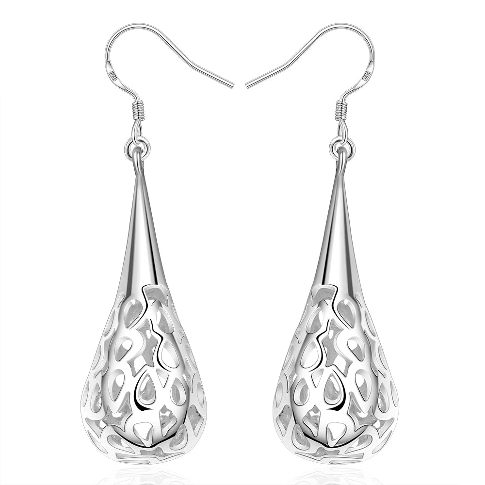 925 Sterling Silver Hollow water drop Earrings