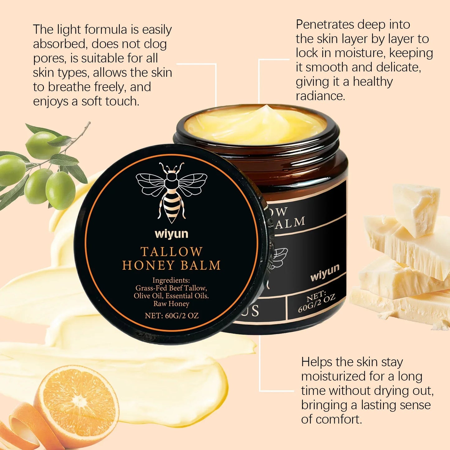 Beef Tallow Face Cream Improves Loose Skin Lasting Moisturizing - Value packs 1x, 2x, 3x