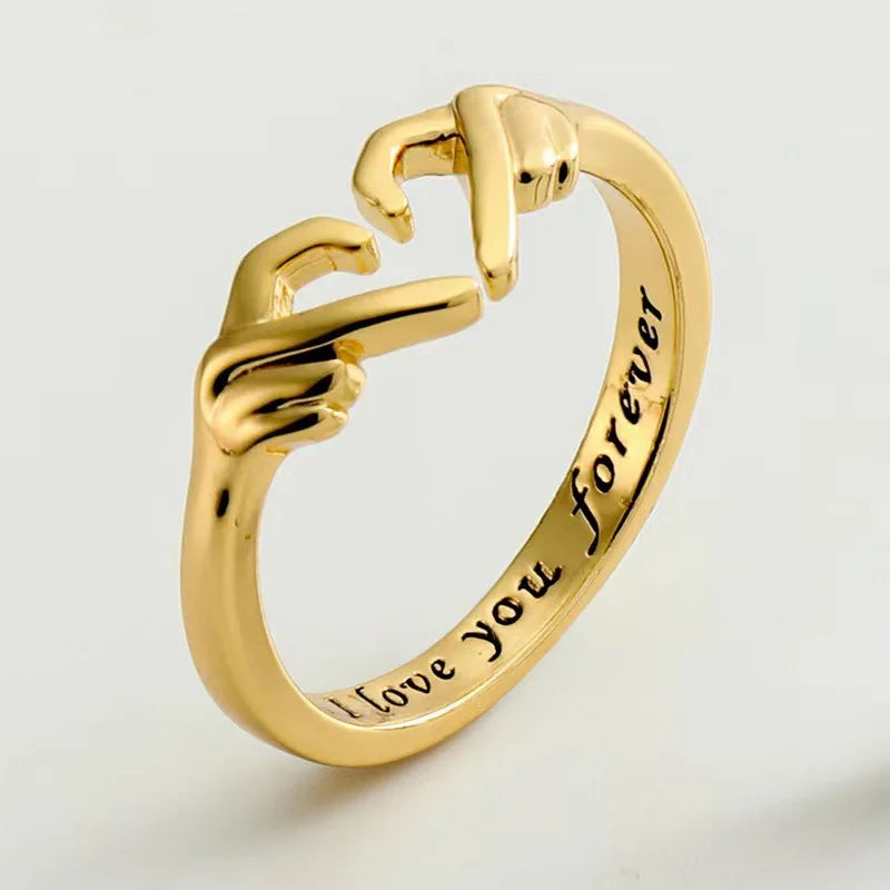 Romantic Heart Hand Hug Ring for Women Men I Love You Forever Couple Adjustable