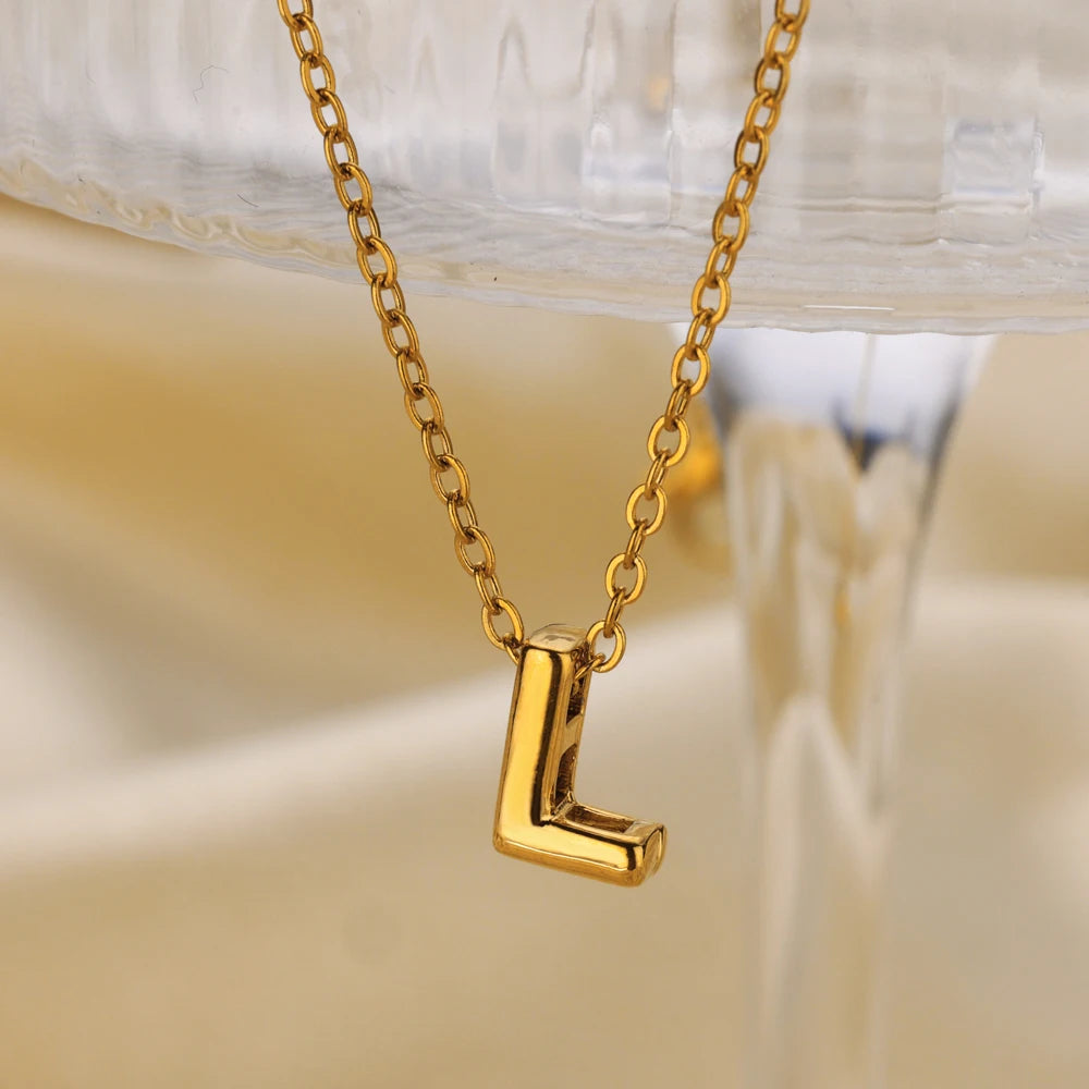 Stainless Steel Gold Color Initial Necklaces