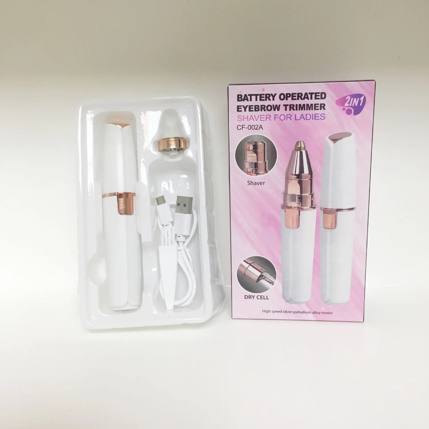 Portable 2 IN 1 Electric Epilator Eyebrow Trimmer Women's Body Facial Lip Epilator Rechargeable