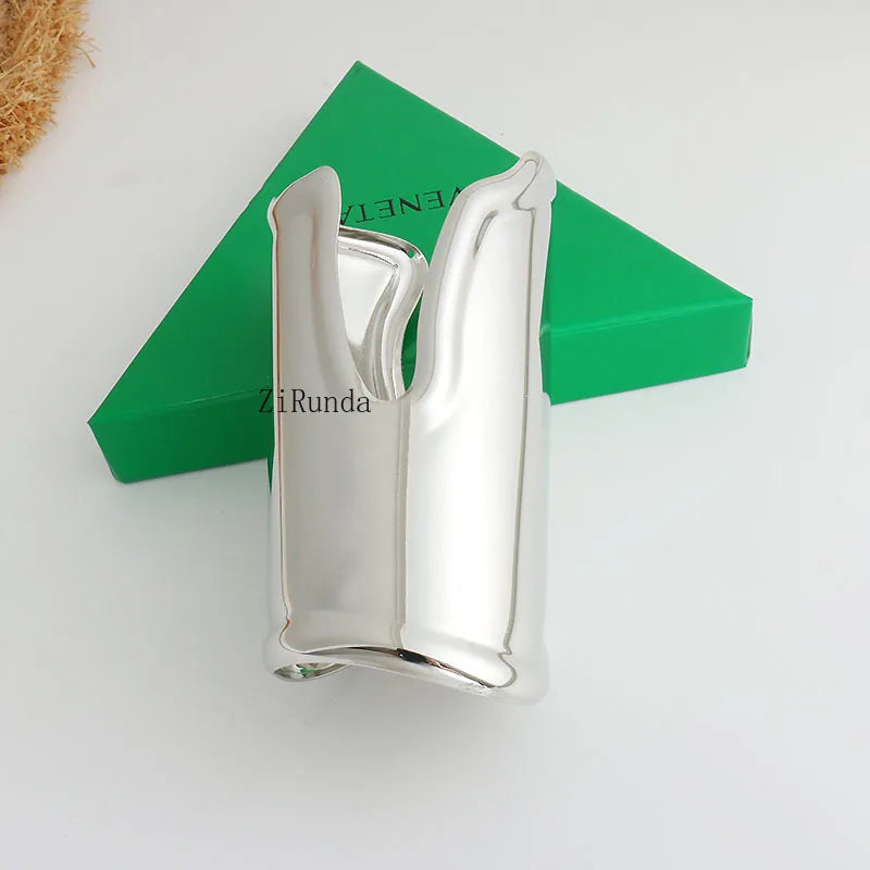 Exaggerated Irregular Wide Edge Bracelet Women's Silver Long Arm Bracelet