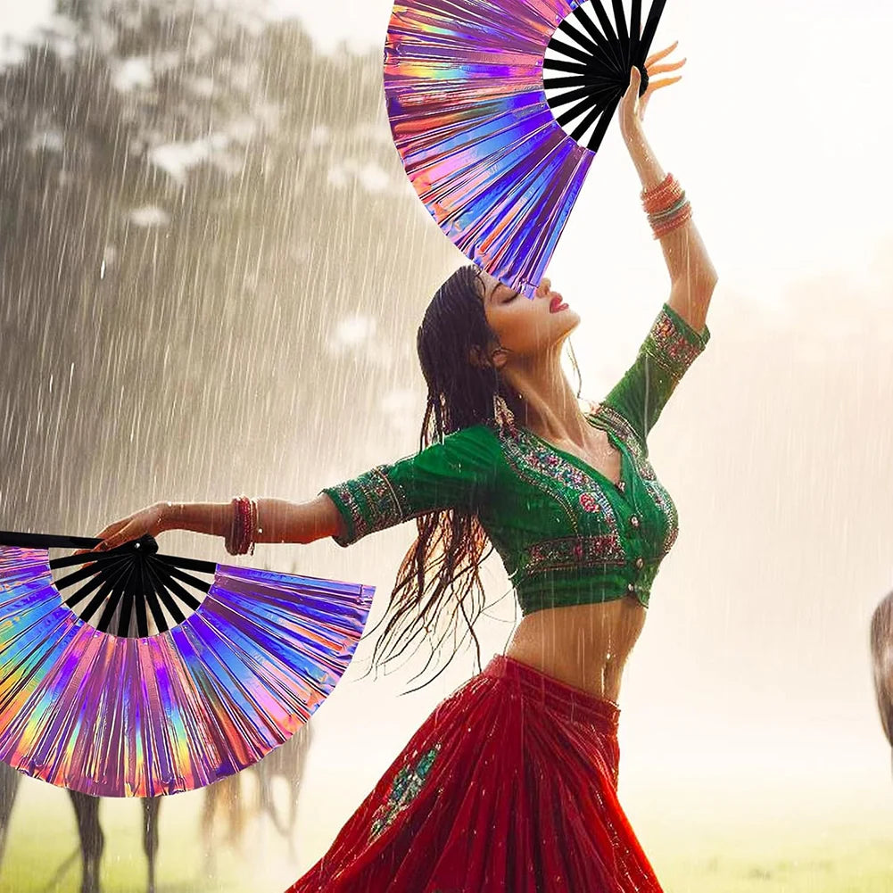 Holographic Hand Fan Raves Fans for Men Women