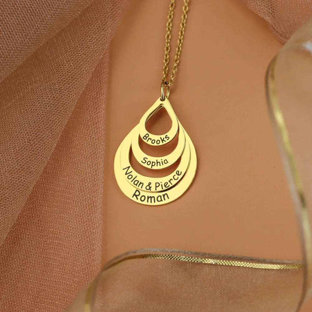 Water Drop Pendant Personalized Engrave 2-6 names - Buy One Get One free π₯