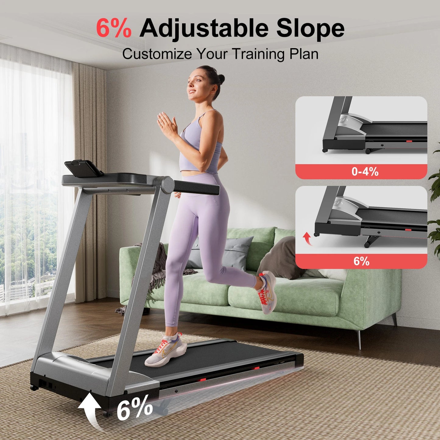 3.5HP Foldable Incline Home Treadmill Walking Pad with Handle Bar