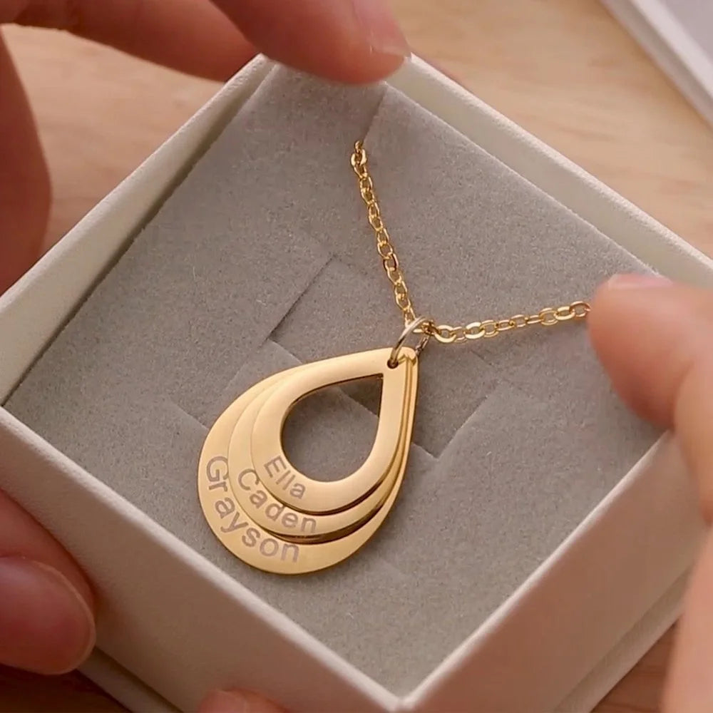 Water Drop Pendant Personalized Engrave 2-6 names - Buy One Get One free π₯
