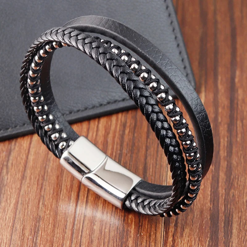 Braided Rope Woven Black Leather Men Bracelets -BuyOne Get One Free🔥