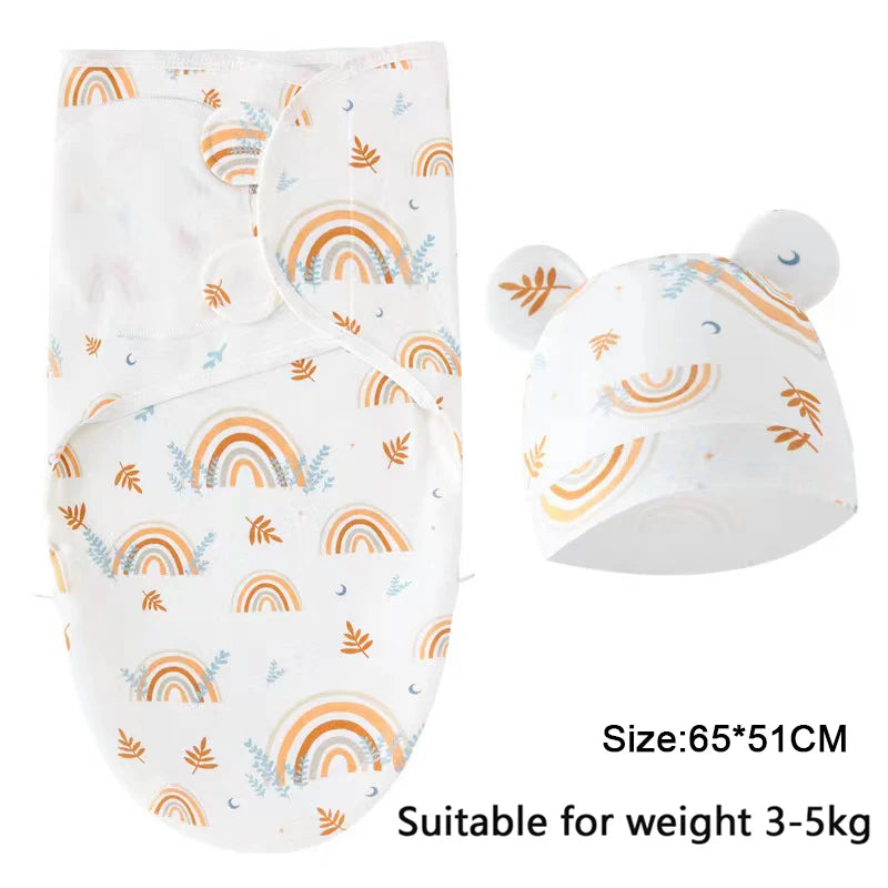 Baby Blanket Hat Set Cartoon Printed Cotton Newborn 0-6 Months