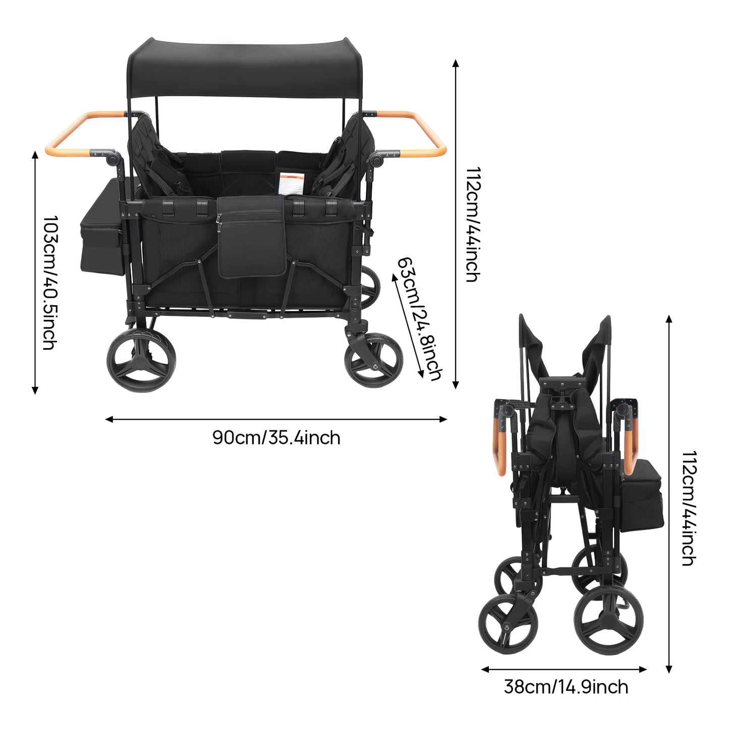 4 Seat Baby Wagon Stroller with Lockable Wheels