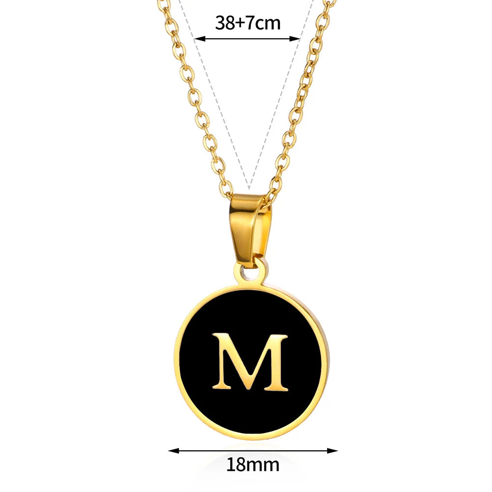 Women Gold Color Stainless Steel Round Couple Alphabet A-Z Pendant