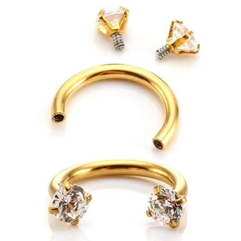 1PC Stainless Steel Crystal Hoop Ring Piercing Nose Ear belly Rings - buy one get one free