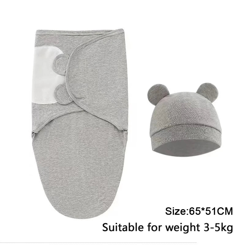 Baby Blanket Hat Set Cartoon Printed Cotton Newborn 0-6 Months
