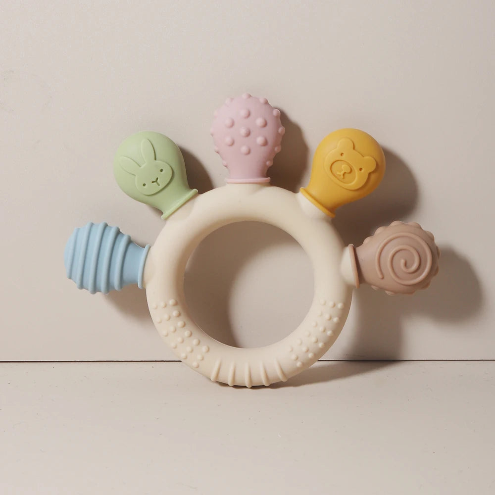 multicolor Silicone Baby Ring Teether Anxiety Teething Toys 0-12 Months