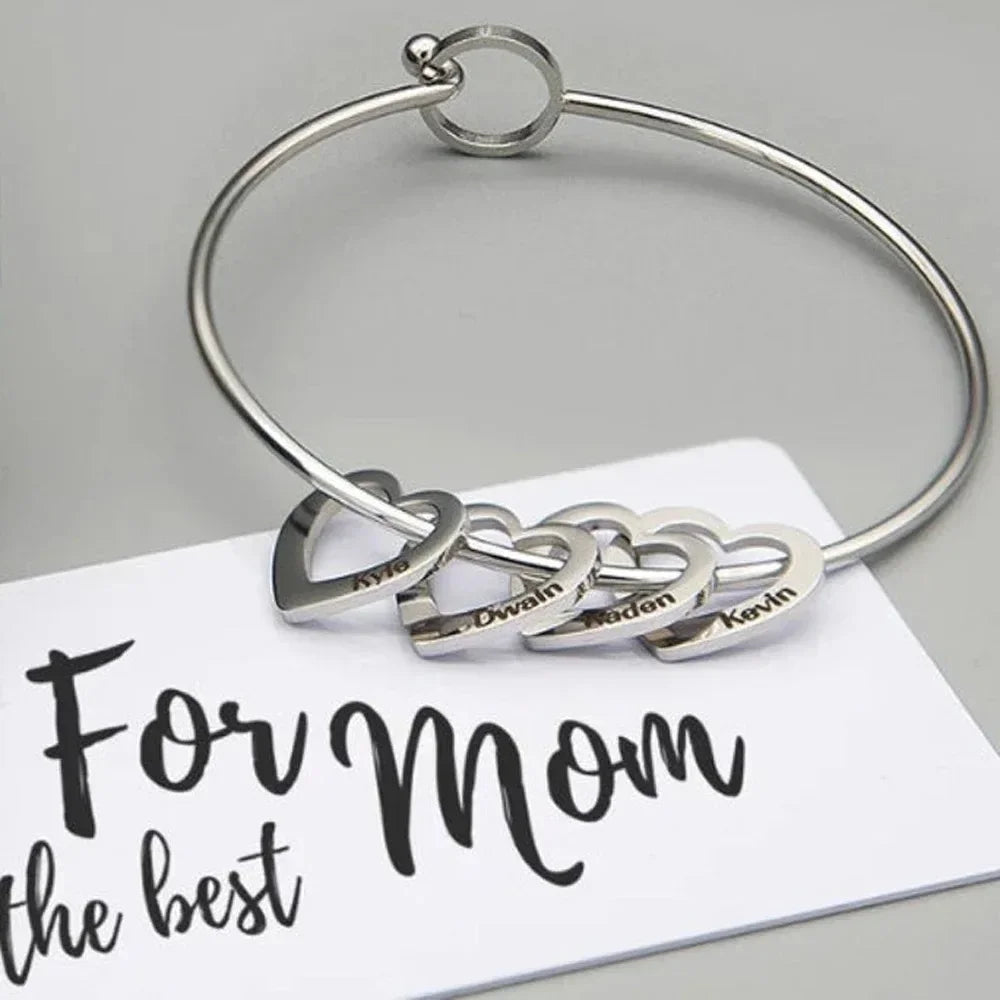 Stainless Steel Love Charms with Carving Name Adjustable Bangle - Buy one get one free