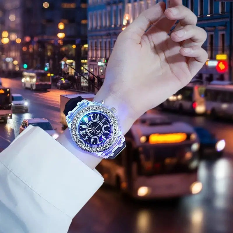 LED Light Watch Unisex Silicone Wrist Watch Rhinestone - Buy One Get Free π₯