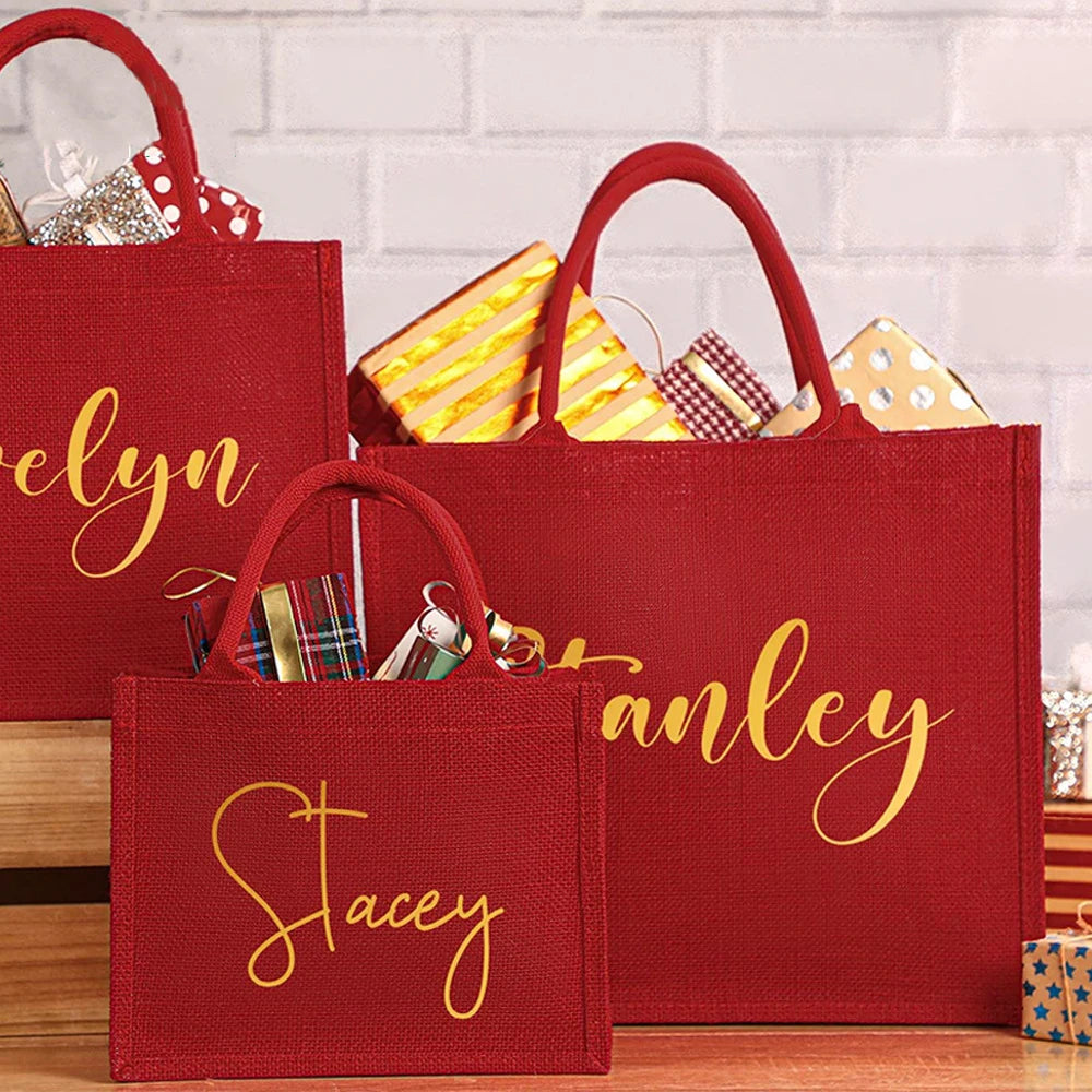 Christmas Gift Bags, Personalized Name Tote Bags