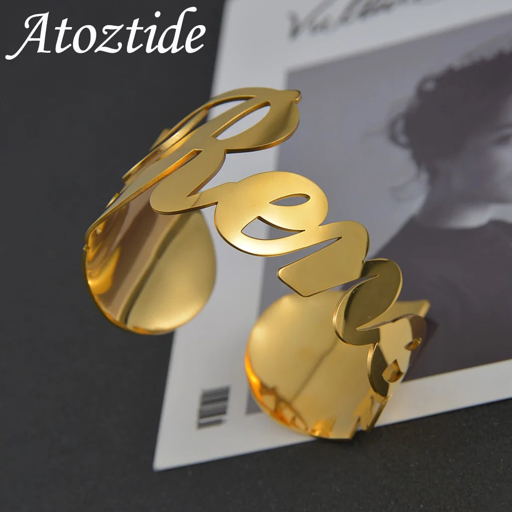 4cm Stainless Steel Nameplate Big Cuff Bangles Gift
